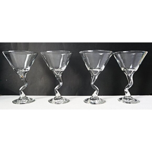 4 Vintage Bravura Swerve Martini Glasses by Libbey Clear Stem Barware - Picture 2 of 5